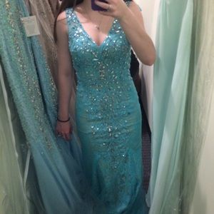 Teal sequin prom dress